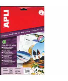 Etiquetes per a CD i DVD. Mida: 114 mm. Superfície opaca. 100 fulls