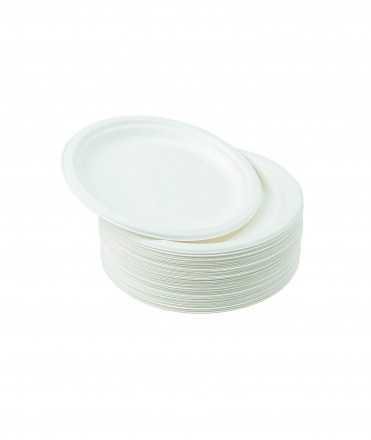 Plat Ø23 cm cartró blanc amb bio revestiment, 50 unitats