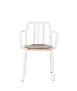 Tube Chair with bra Bolts, White Aluminum and Oak