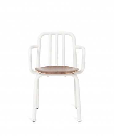 Tube Chair with bra Bolts, White Aluminum and Oak