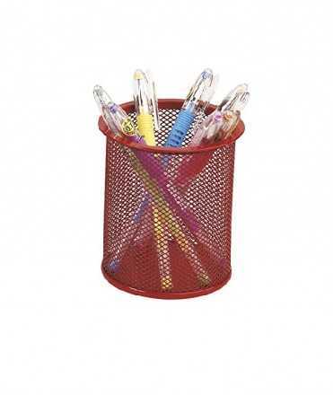 Metal pencil holder with grille, red