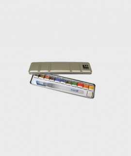 Metal box with 12 watercolors and refillable brush