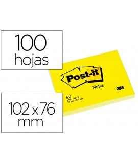 Bloc de notas adhesivas quita y pon post-it 76x102 mm con 100 hojas 657