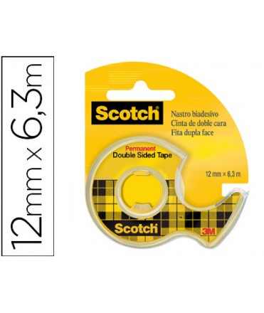 Cinta adhesiva scotch 136-d dos caras 6,3 m x 12 mm en portarrollo