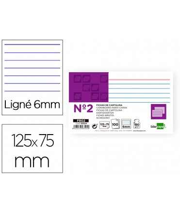 Ficha liderpapel rayada nº2 75x125 mm 180gr paquete de 100 unidades
