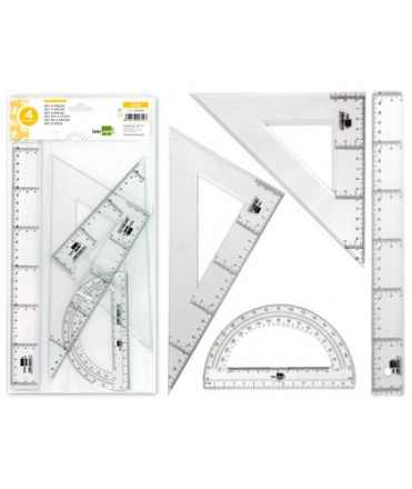 Set square and cartabon 25cm ruler 30cm and semicircle 15cm liderpapel in colorless flask