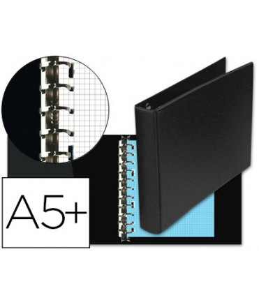 Carpeta multifin alfa 3002-g 11 anillas 24 mm plastico cuarto negro 155x215 mm