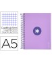 Cuaderno espiral a5 micro antartik tapa forrada120h 90 gr cuadro 5mm 5 banda 6 taladros color lavanda