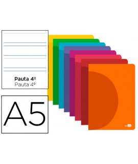 Libreta liderpapel 360 tapa de plastico a5 48 hojas 90g/m2 pauta 4 3,5mm con margen colores surtidos