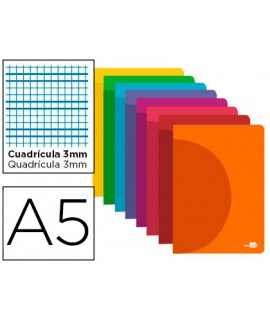 Libreta liderpapel 360 tapa de plastico a5 48 hojas 90gr cuadro 3mm con margen colores surtidos