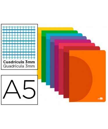Libreta liderpapel 360 tapa de plastico a5 48 hojas 90g/m2 cuadro 3mm con margen colores surtidos