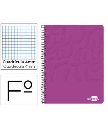 Cuaderno espiral liderpapel folio write tapa blanda 80h 60gr cuadro 4mm con margen color rosa