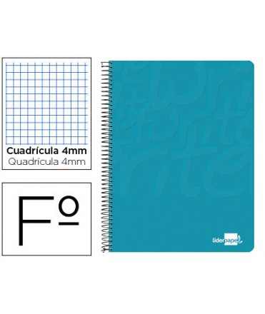 Cuaderno espiral liderpapel folio write tapa blanda 80h 60gr cuadro 4mm con margen color turquesa