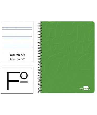Cuaderno espiral liderpapel folio write tapa blanda 80h 60gr pauta 2,5 mm con margen color verde