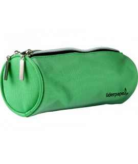 School bag liderpapel cylindrical tote bag with 2 green nylon zippers 205x75x75 mm