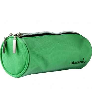 Bolso escolar liderpapel portatodo cilindrico con 2 cremalleras de nylon verde 205x75x75 mm