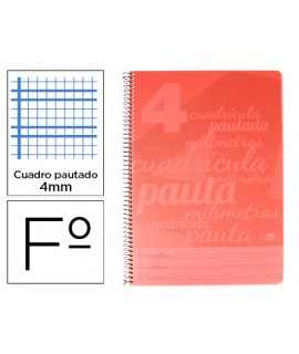 Cuaderno espiral liderpapel folio pautaguia tapa plastico 80h 75gr cuadro pautado 4mm con margen color rojo