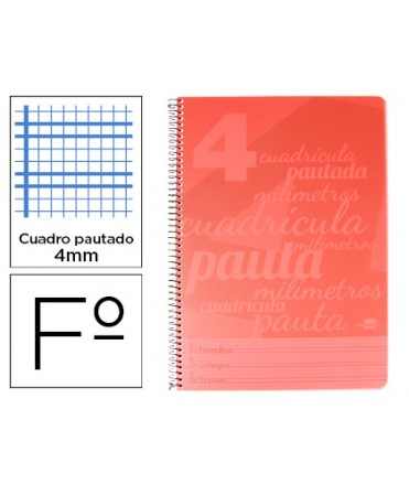 Cuaderno espiral liderpapel folio pautaguia tapa plastico 80h 75gr cuadro pautado 4mm con margen color rojo