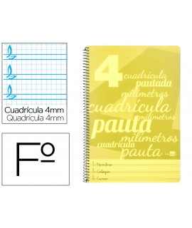 Cuaderno espiral liderpapel folio pautaguia tapa plastico 80h 75gr cuadro pautado 4mm con margen color amarillo