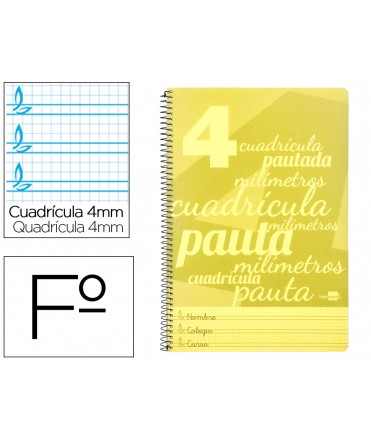 Cuaderno espiral liderpapel folio pautaguia tapa plastico 80h 75gr cuadro pautado 4mm con margen color amarillo
