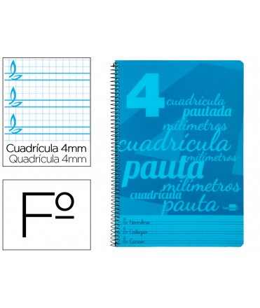Cuaderno espiral liderpapel folio pautaguia tapa plastico 80h 75gr cuadro pautado 4mm con margen color azul