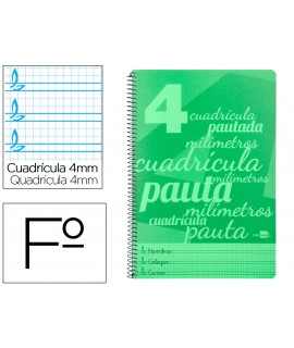 Cuaderno espiral liderpapel folio pautaguia tapa plastico 80h 75gr cuadro pautado 4mm con margen color verde