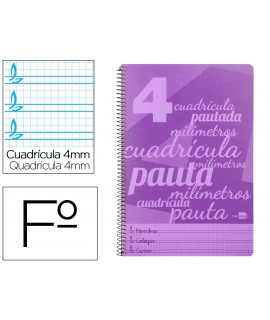 Cuaderno espiral liderpapel folio pautaguia tapa plastico 80h 75gr cuadro pautado 4mm con margen color violeta