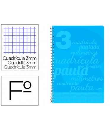 Cuaderno espiral liderpapel folio pautaguia tapa plastico 80h 75gr cuadro pautado 3mm con margen color azul