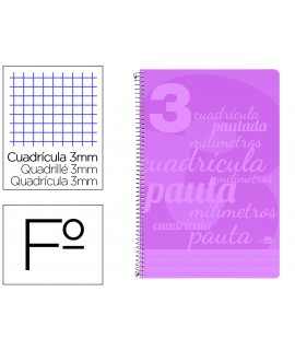 Cuaderno espiral liderpapel folio pautaguia tapa plastico 80h 75gr cuadro pautado 3mm con margen color violeta