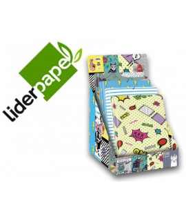 Folder liderpapel rubbers three flaps lined folio fantasy 2019 lined display of 14 units