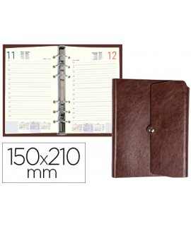 Agenda anillas liderpapel tinde 15x21 cm dia pagina marron simil piel envejecida papel 70 gr
