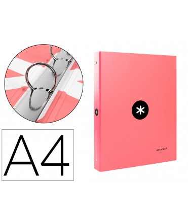 Carpeta antartik a4 forrada 4 anillas 25 mm redondas color coral