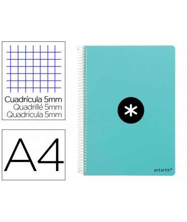 Cuaderno espiral antartik a4 micro tapa dura 80h 100 gr cuadro 5mm sin bandas 4 taladros color menta
