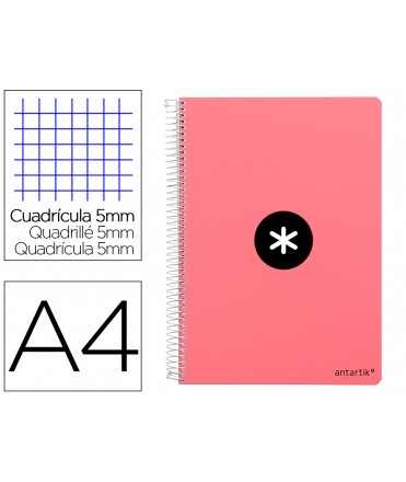 Cuaderno espiral antartik a4 micro tapa dura 80 h 100 gr cuadro 5mm sin bandas 4 taladros color coral