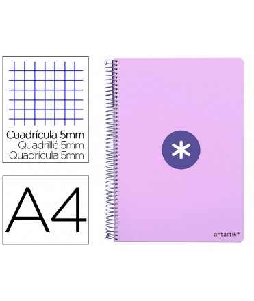 Cuaderno espiral antartik a4 micro tapa dura 80h 100 gr cuadro 5 mm sin bandas 4 taladros color lavanda