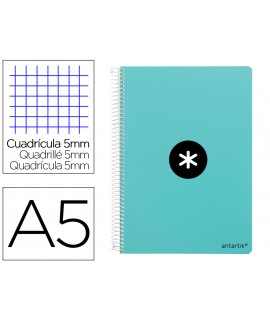 Cuaderno espiral liderpapel a5 antartik tapa dura 80h 100 gr cuadro 5mm color menta