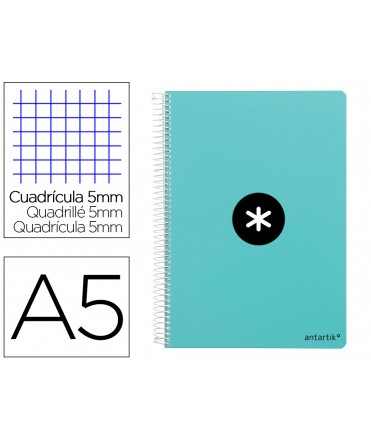 Cuaderno espiral liderpapel a5 antartik tapa dura 80h 100 gr cuadro 5mm color menta