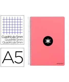 Cuaderno espiral liderpapel a5 antartik tapa dura 80h 100 gr cuadro 5mm color coral
