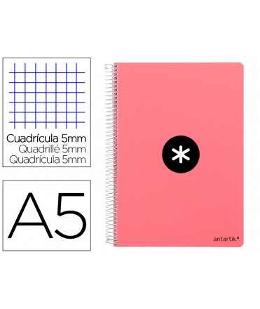Cuaderno espiral liderpapel a5 antartik tapa dura 80h 100 gr cuadro 5mm color coral