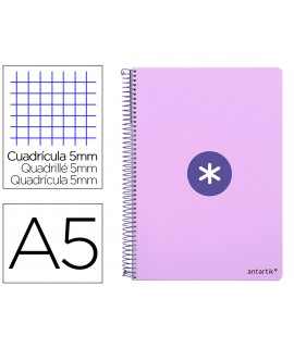 Cuaderno espiral liderpapel a5 antartik tapa dura 80h 100 gr cuadro 5mm color lavanda