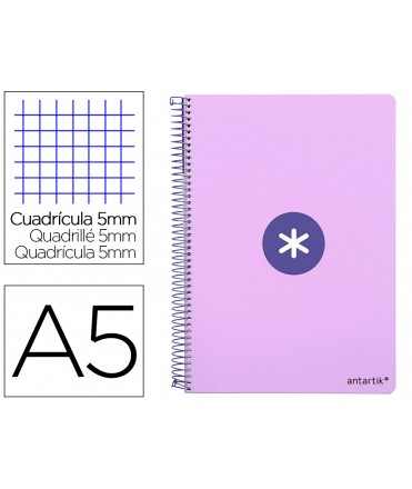 Cuaderno espiral liderpapel a5 antartik tapa dura 80h 100 gr cuadro 5mm color lavanda