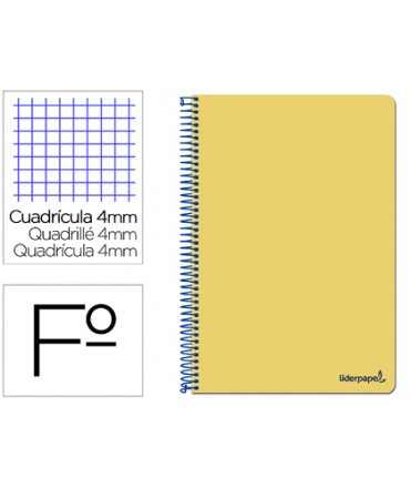 Cuaderno espiral liderpapel folio smart tapa blanda 80h 60gr cuadro 4mm con margen color amarillo