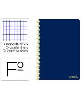 Cuaderno espiral liderpapel folio smart tapa blanda 80h 60gr cuadro 4mm con margen color azul oscuro