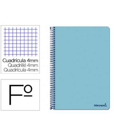 Cuaderno espiral liderpapel folio smart tapa blanda 80h 60gr cuadro 4mm con margen color celeste