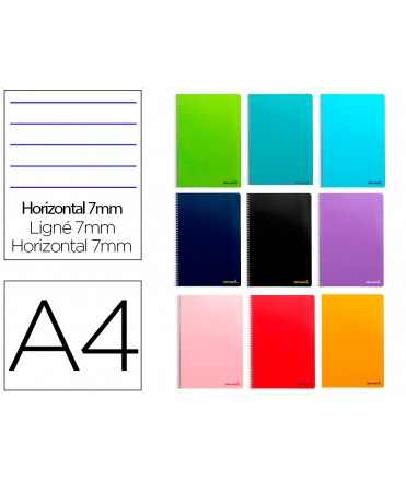 Cuaderno espiral liderpapel a4 micro smart tapa blanda 80h 60gr horizontal 7mm doble margen 4 taladros colores