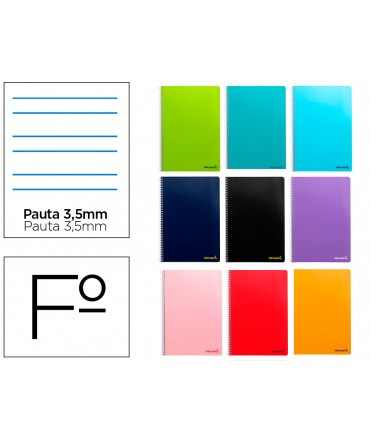 Cuaderno espiral liderpapel folio smart tapa blanda 80h 60gr pauta 3,5mm con margen colores surtidos