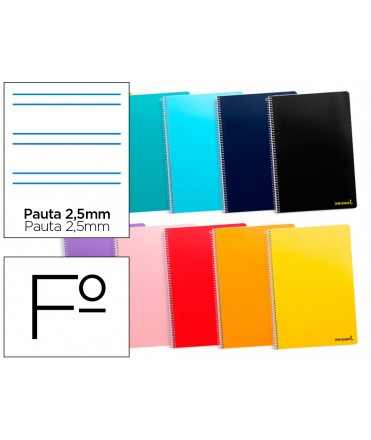 Cuaderno espiral liderpapel folio smart tapa blanda 80h 60gr pauta 2,5mm con margen colores surtidos