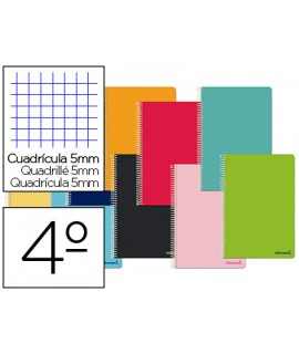 Cuaderno espiral liderpapel cuarto smart tapa blanda 80h 60gr cuadro 5mm con margen colores surtidos