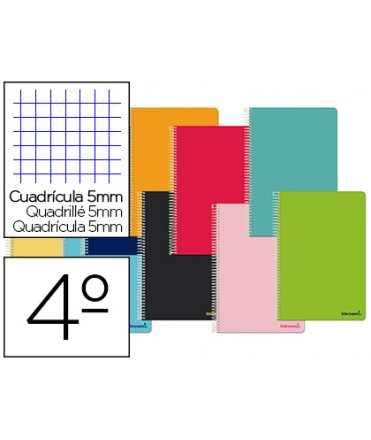 Cuaderno espiral liderpapel cuarto smart tapa blanda 80h 60gr cuadro 5mm con margen colores surtidos