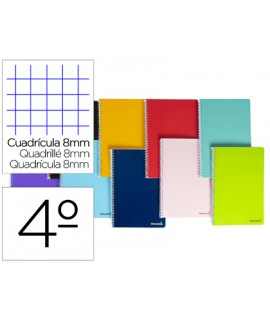 Cuaderno espiral liderpapel cuarto smart tapa blanda 80h 60gr cuadro 8mm con margen colores surtidos